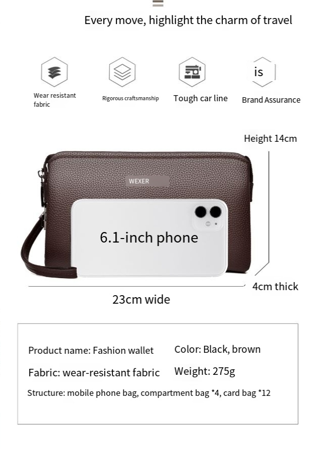 men's wallet New men's clutch bag High-end men's clutch bag Business solid color clutch bag for men_voghion.com