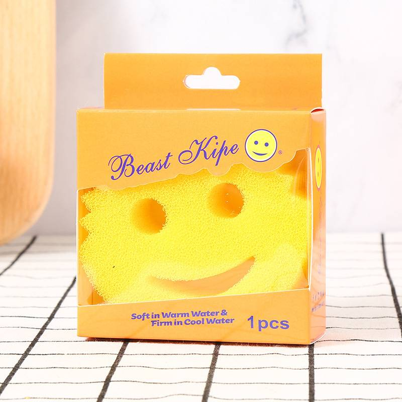 Spugna magica creativa con faccina sorridente, spugna di luffa, spugna a nido d'ape, pulizia della cucina, cotone per lavare i piatti_voghion.com