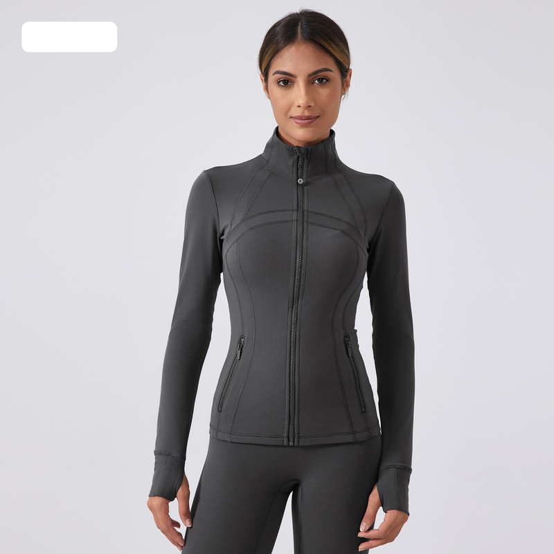 Damenbekleidung Herbst Neue Yogajacke für Damen Laufen und Radfahren Sport Langarm Slim Stehkragen Sport Fitness Kleidung_voghion.com