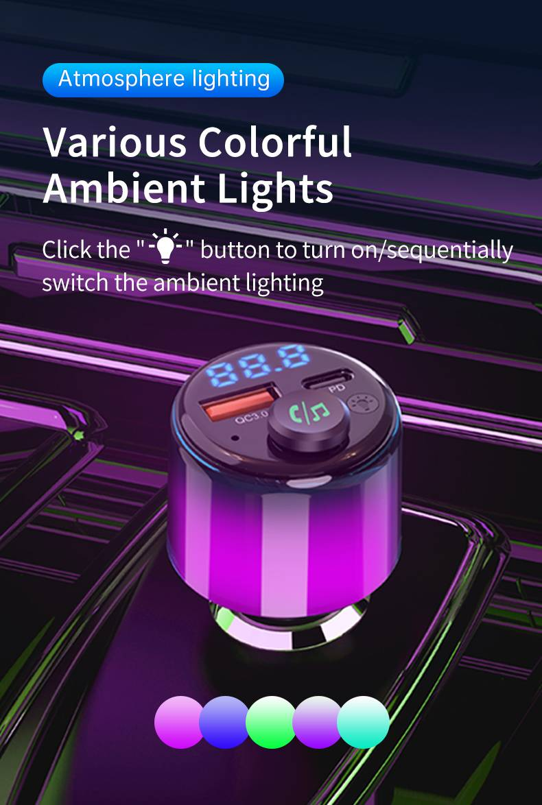 Adattatore Bluetooth per auto BC90: aggiornamento audio ad alte prestazioni con ricarica rapida e illuminazione ambientale vibrante_voghion.com