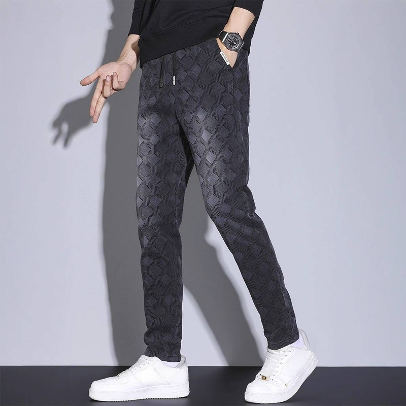 Herrenbekleidung Übergröße Jacquard Mittelbund Hochelastische Spot Jeanshose_voghion.com