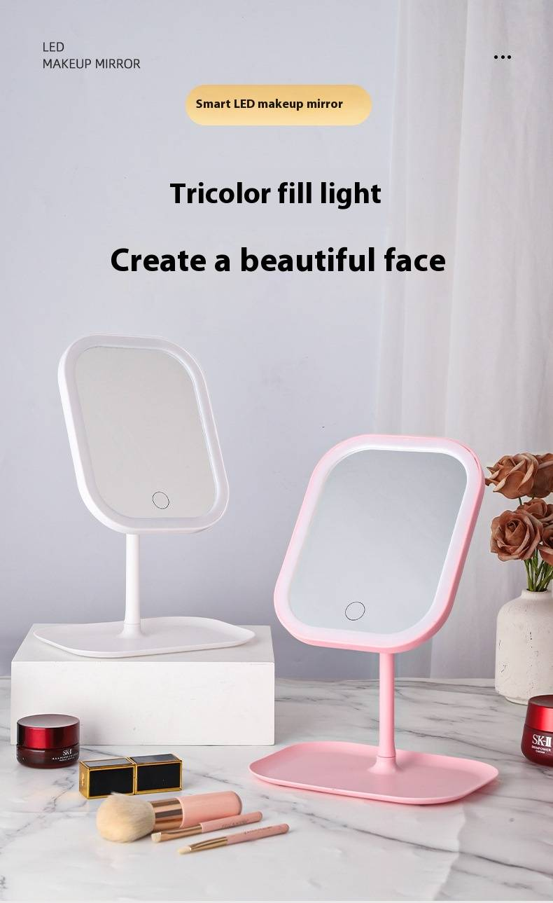 LED Makeup Mirror With 3 Color Modes - Adjustable Desktop Vanity Mirror With Touch Control_voghion.com