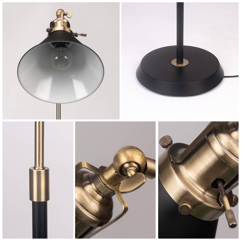 HonoDing Black Metal Floor Lamp Industrial, Vintage Floor Lamp Black And Gold Design, Simple Corner Lamp E26, 58'' Industrial Modern Lamps_voghion.com