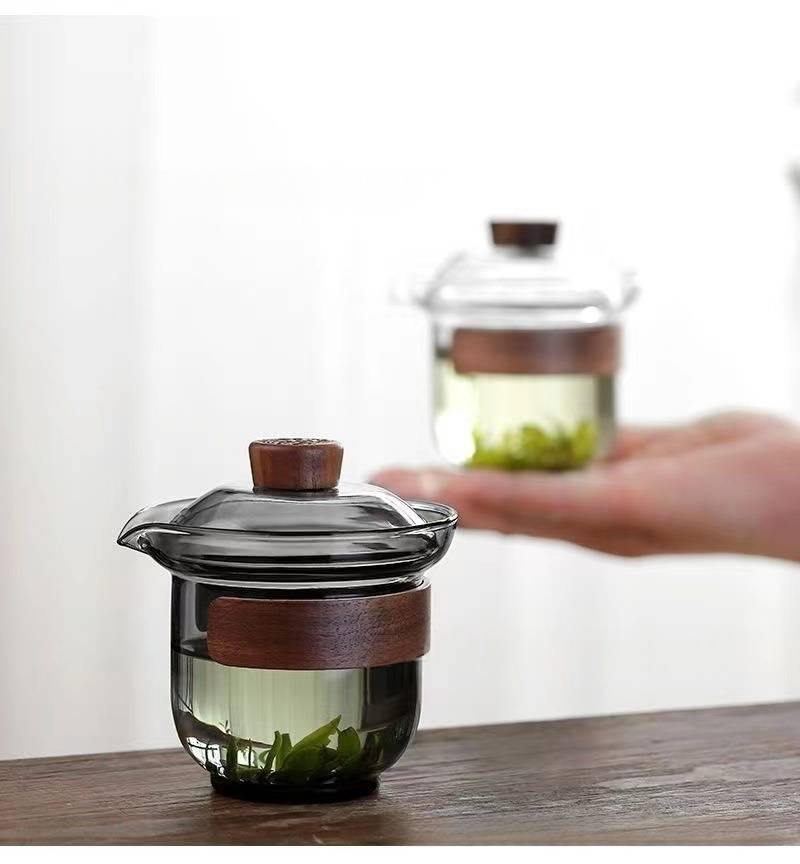 Premium Heat-Resistant Glass Tea Cup With Lid – Large Chinese Gongfu Tea Set, Transparent/Black/Hammered Finish, Custom Logo Gift Box_voghion.com