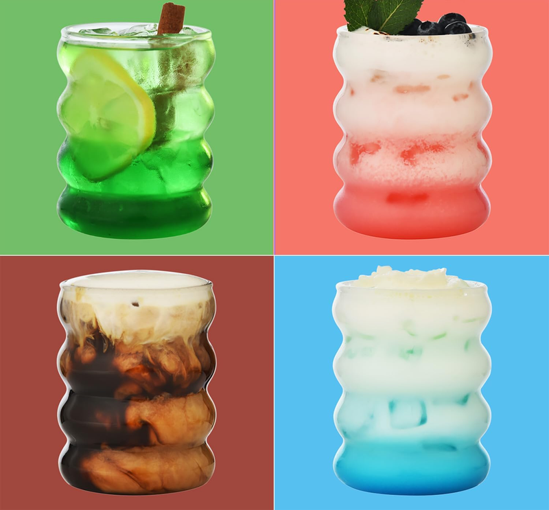 4 bicchieri in vetro da 350 ml e 500 ml, tazze da caffè, tazze a spirale uniche. Per matcha, caffè, latte, bevande ghiacciate, succhi di frutta. Regali per studenti per il ritorno a scuola._voghion.com