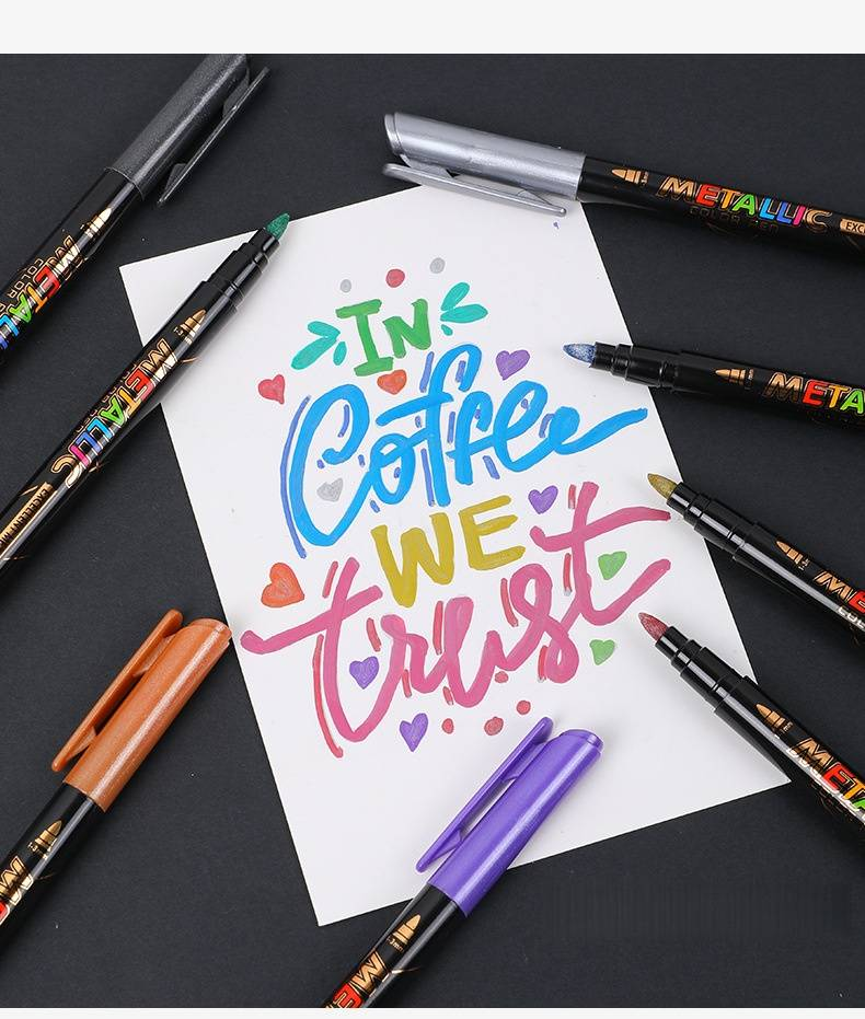 Metallic Color Waterproof Markers Set - 8 Vibrant Colors, Quick-Dry, Non-Fade, Ideal For Kids Drawing, Adult Coloring & DIY Crafts"_voghion.com