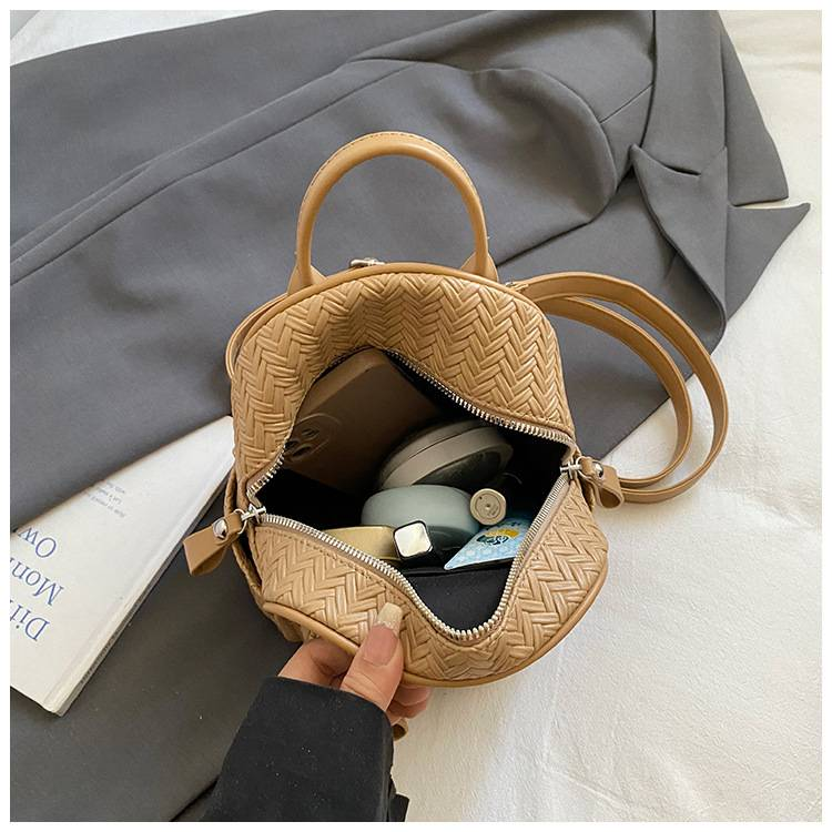 Casual Personalized Backpack With Woven Pattern And Double Zippers, Handbag With Dual Shoulder Straps_voghion.com