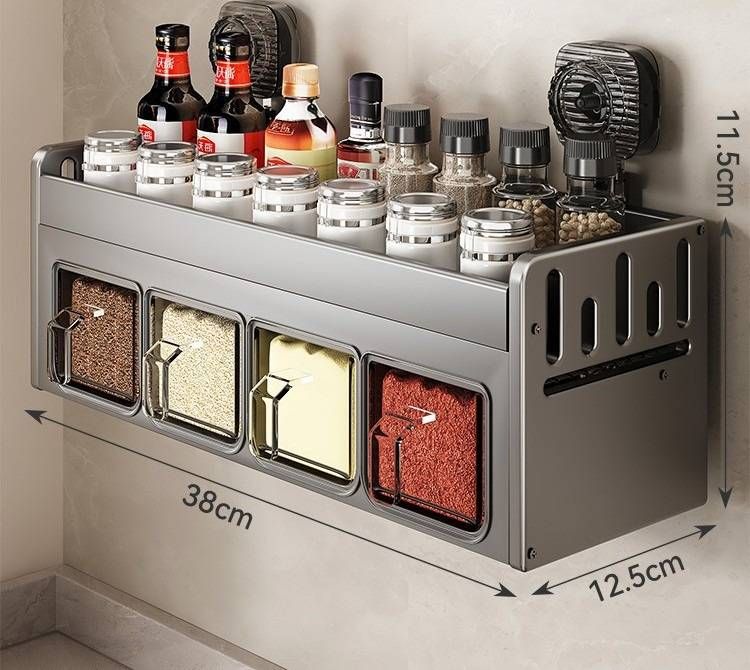 Space-Saving Wall-Mounted Spice Rack With Strong Suction Cups, Multi-Layer Kitchen Organizer For Salt, Oil, Soy Sauce Bottles_voghion.com