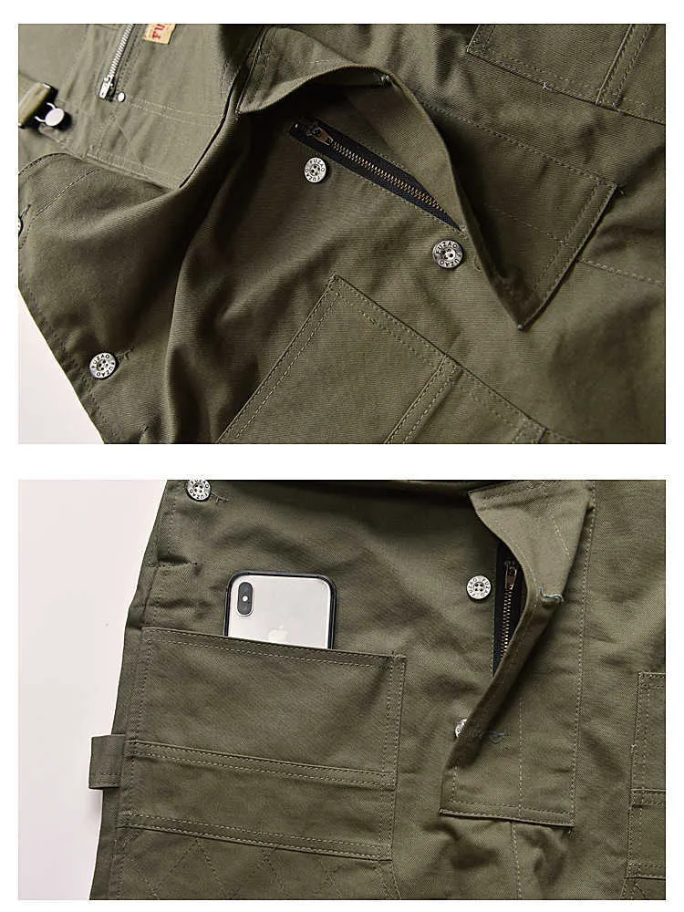 Men's Loose Multi Pockets Cargo Bib Overalls Working Clothing Jumpsuits Jeans Pants Black Military Green Brown T221102_voghion.com