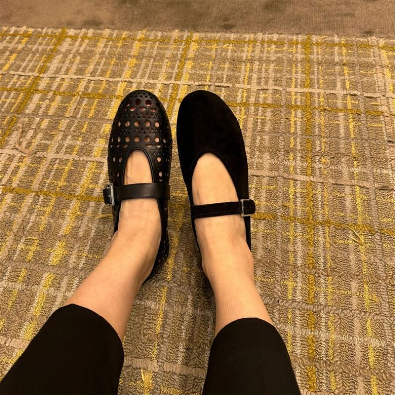 2024 Ala Fashion Show ~ Hollow fund moale Ballet Flat cu găuri Mary Jane Pantofi singuri pentru femei_voghion.com