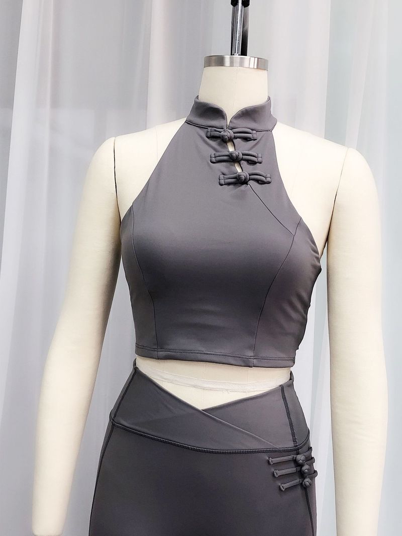 Backless Halter Neck Bowknot Sports Yoga Vest Brushed High Elastic Hip-Showing Fitness Training Pants Set_voghion.com