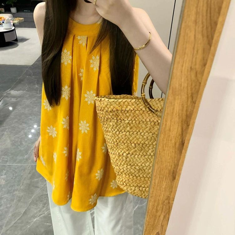 Top senza maniche con scollo a V, stile coreano, dolce e casual, stile pigro, estivo, 2025_voghion.com