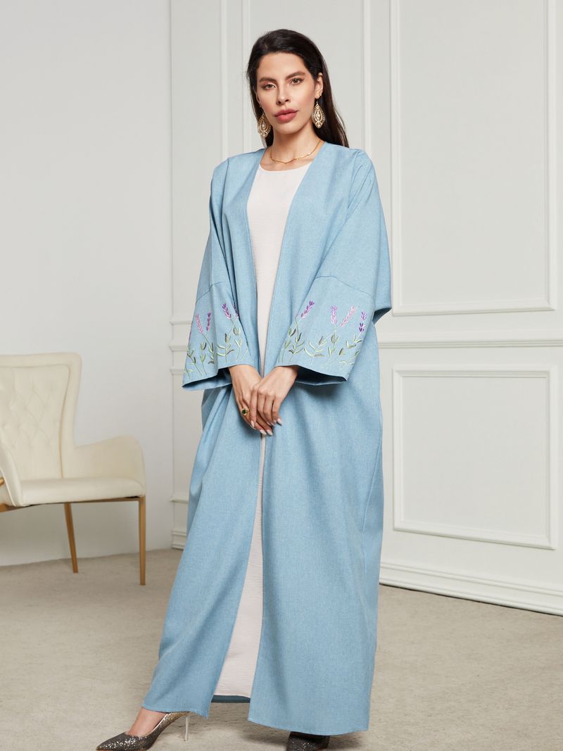 Dammekleeder Elegant muslimescht Langärmlecht Gestickt Oppent Cardigan Kleed Fliedermausärm Buedemlaangt Kleed Modesch Fréijoers-Summer Robe_voghion.com