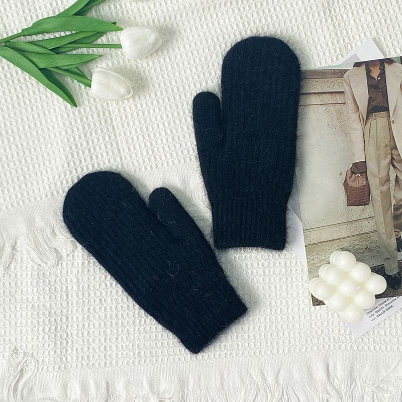 Coprisacco in lana lavorata a maglia M e guanti invernali antivento caldi e spessi per adulti, più guanti in pelliccia di coniglio in velluto_voghion.com