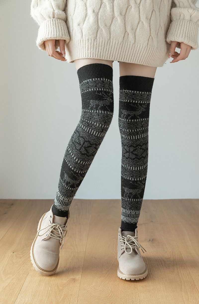 Herbst- und Winterstrümpfe über dem Knie Oberschenkelsocken Damen Yogastrümpfe Kaninchenwolle verdickte warme Beinlinge Hirsch_voghion.com