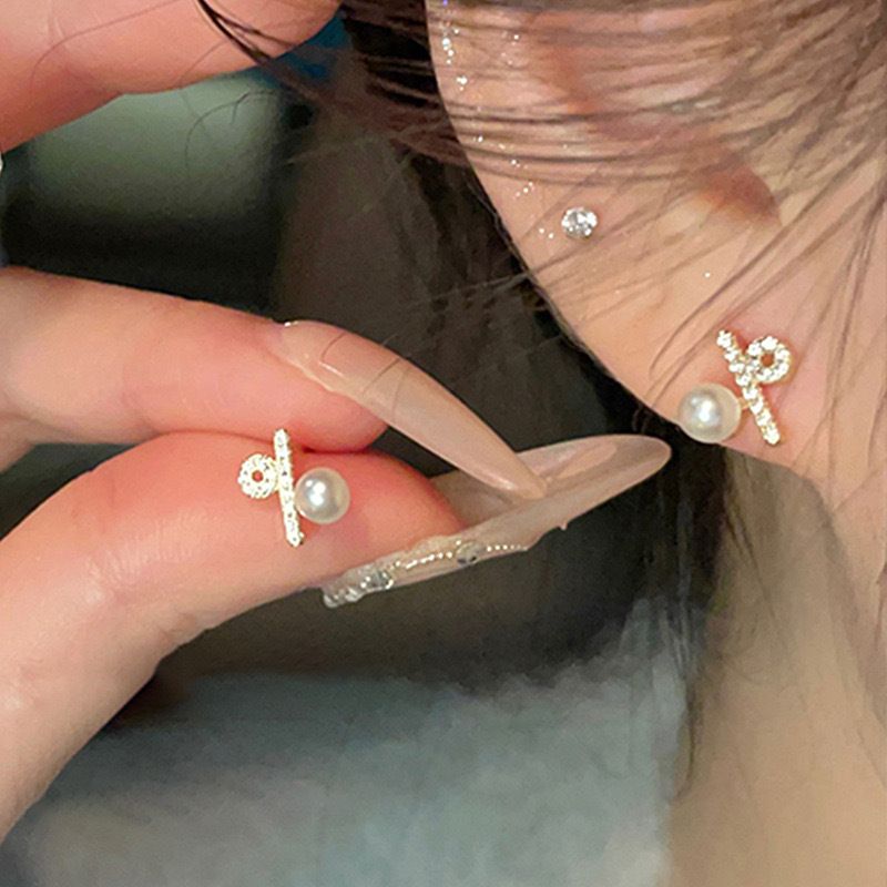 Squisiti orecchini di perle con simbolo percentuale per donna, design di nicchia con ago in argento, orecchini di personalità leggeri, di lusso ed eleganti_voghion.com
