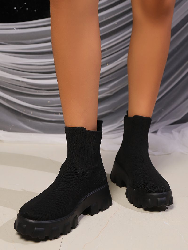 Naiste kingad lendavad kootud vabaaja lühikesed saapad naiste 2024 sügis ja talv uus paks alumine suur suurus üheastmelised sokid saapad_voghion.com