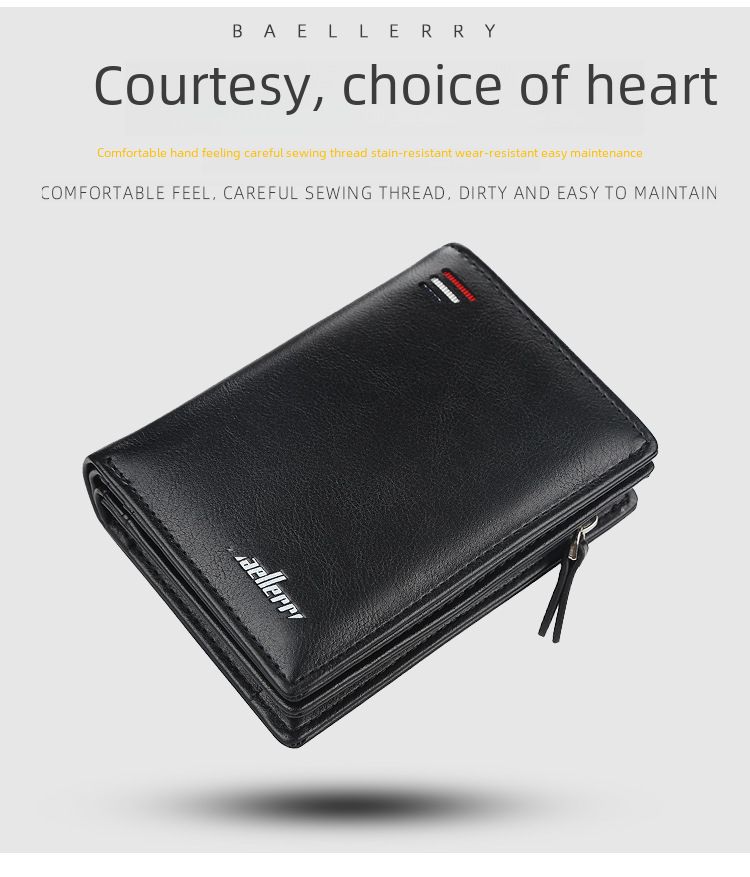 New zipper short wallet men's multi-card fashion vertical mini snap button coin purse men's card bag_voghion.com