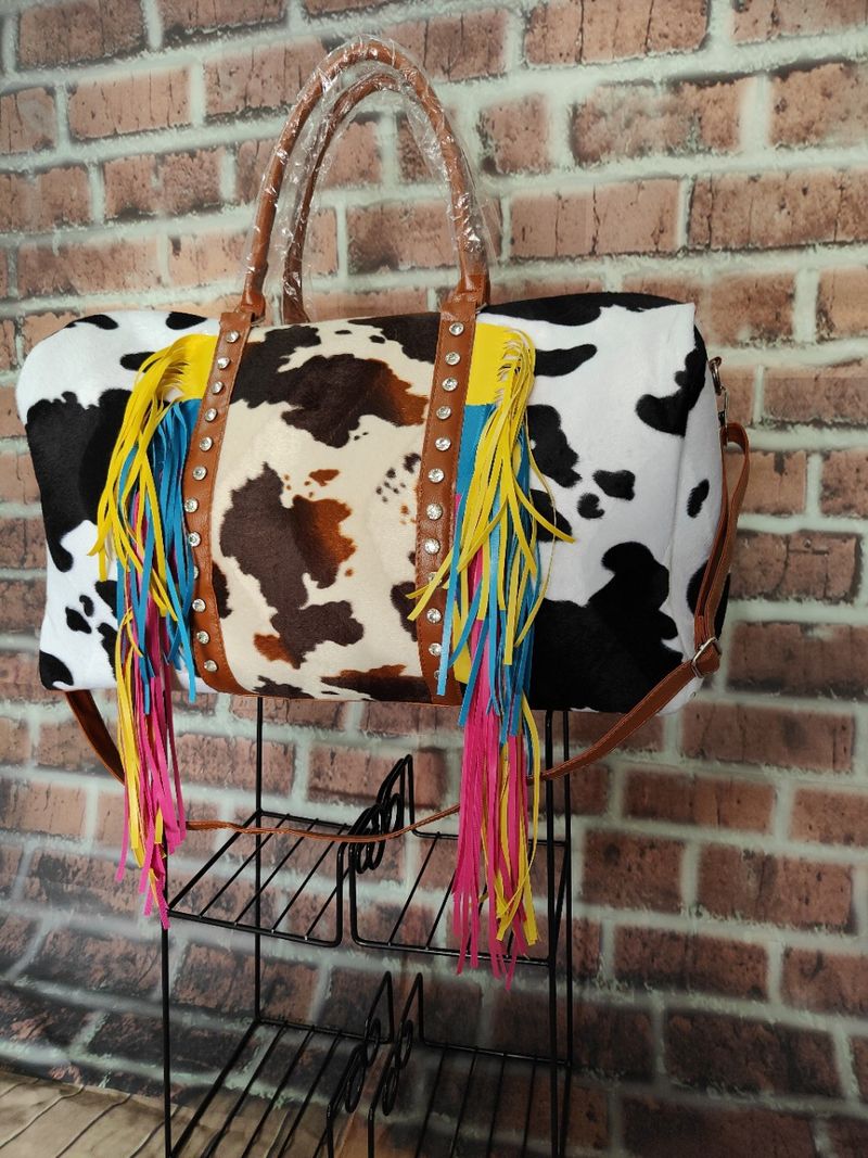 Cow Travel Bag New Product Cross Border Retro Hanging Beard Luggage Bag Tassel Travel Bag_voghion.com