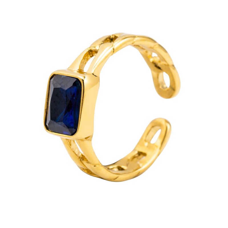 Light Luxury INS Style Trendy Titanium Steel Gold-Plated Cuban Chain Transparent Green Blue Diamond Open Ring_voghion.com