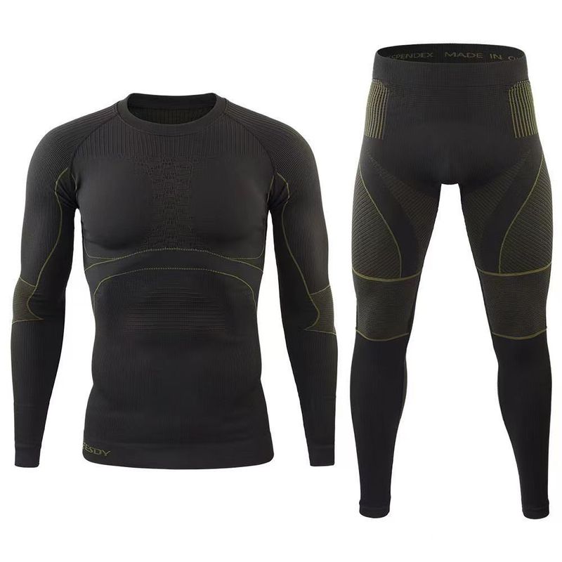 Completo intimo senza cuciture da uomo, maglia e pantaloni a compressione termica per allenamento sciistico e ciclistico, biancheria intima ad asciugatura rapida_voghion.com
