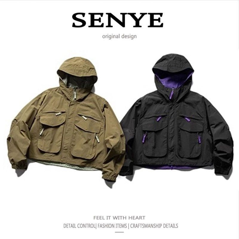 Men's Clothing Retro Hooded Work Jacket Multiple Pockets Short Jacket Silhouette Functional Loose Coat Fashion_voghion.com