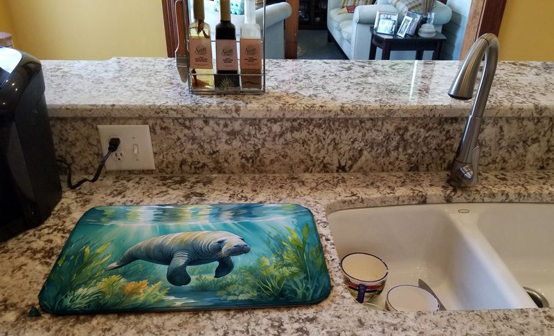 Manatee In A Seagrass Bed Dish Drying Mat Absorbent Dish Drying Mat Pad For Kitchen Counter Dish Drainer Mat For Countertop, 14 X 21", Multicolor_voghion.com