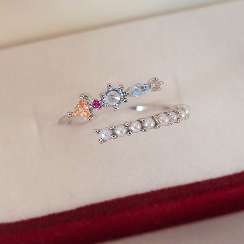 Fashion New Simple All-match Ring Ring Pearl Flower Zircon Irregular Opening Design Adjustable Ring_voghion.com