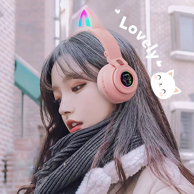 S26 hoofdtelefoon Bluetooth-compatibele 5.0 lichtgevende kattenoorvorm draadloze hoofdtelefoon voor telefoon_voghion.com