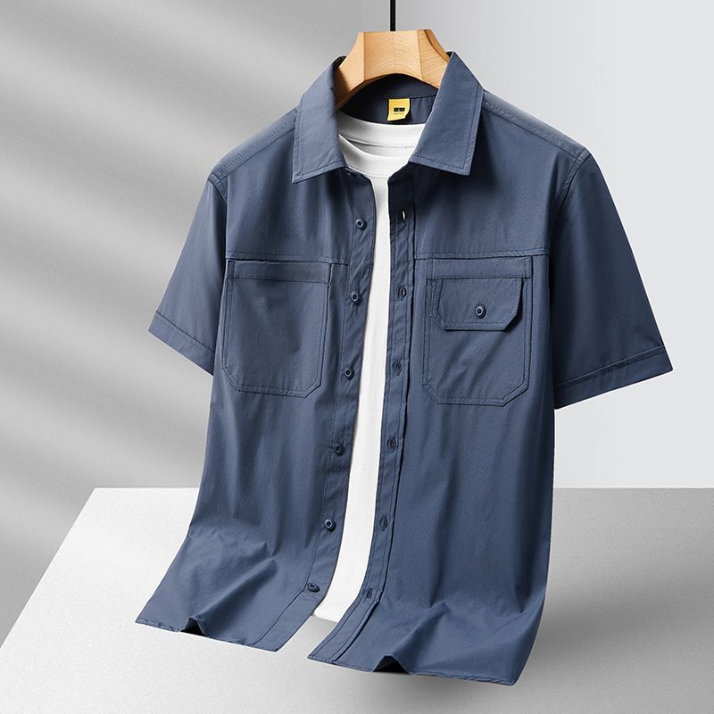 Unbeatable Quality New Summer Men's Trendy Brand Short Sleeve Jacquard Ice Silk Top Collar Shirt_voghion.com