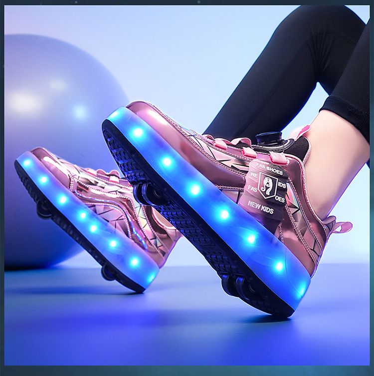 Kids Shoes New running shoes, girls' roller skates, small four-wheel detachable walking invisible luminous shoes_voghion.com