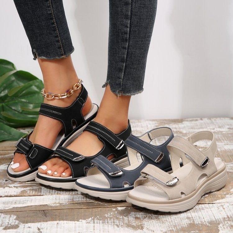 Sandali con bocca di pesce comodi, stile sportivo, larghi e casual, da donna, modello 2025, con chiusura a velcro_voghion.com