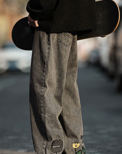 Men's Clothing Spring and Autumn Straight Jeans Men Retro High Street Fashion Brand Handsome Loose Washed Distressed Nine-Point Pants_voghion.com