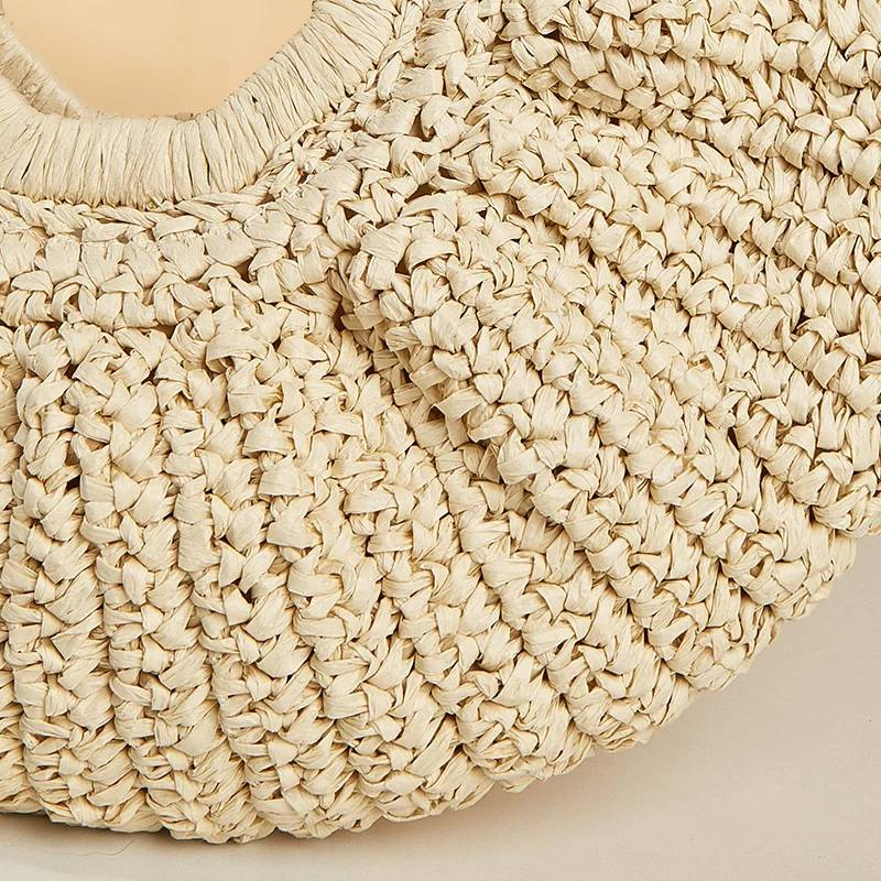 Borsa tote shopper di grande capacità in rattan della Boemia Borsa da donna in vimini intrecciata firmata Moon Borsa a tracolla in paglia da spiaggia estiva_voghion.com