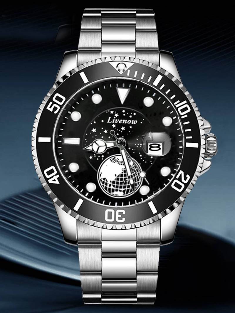 Orologi al quarzo da uomo con data, cielo stellato e terra, orologio da uomo con quadrante girevole in acciaio inossidabile, regali per il Ringraziamento e Natale_voghion.com