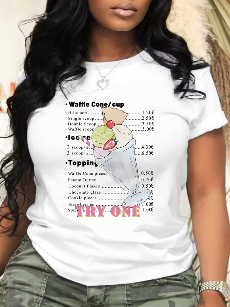Women's New Trendy Large-size T-shirts, Fashionable Ice Cream Shirts, Loose And Comfortable Top Breathable Short-sleeved T-shirts_voghion.com