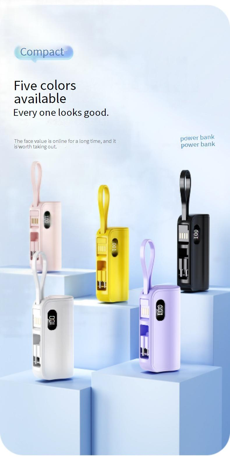 Power Bank Pocket Capsule Power Bank 5000 MAh Mini Emergency Tail Plug 10W Mobile Power Bank_voghion.com