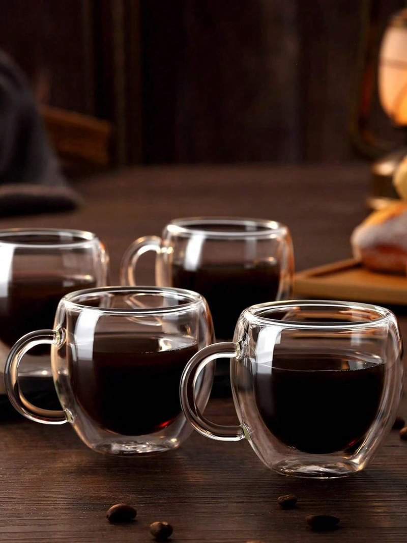 Set Of 6 Espresso Cups With Handles, 2.8 Oz Clear Espresso Cups, Double-wall Insulated And Reusable. Suitable For Espresso Machines_voghion.com