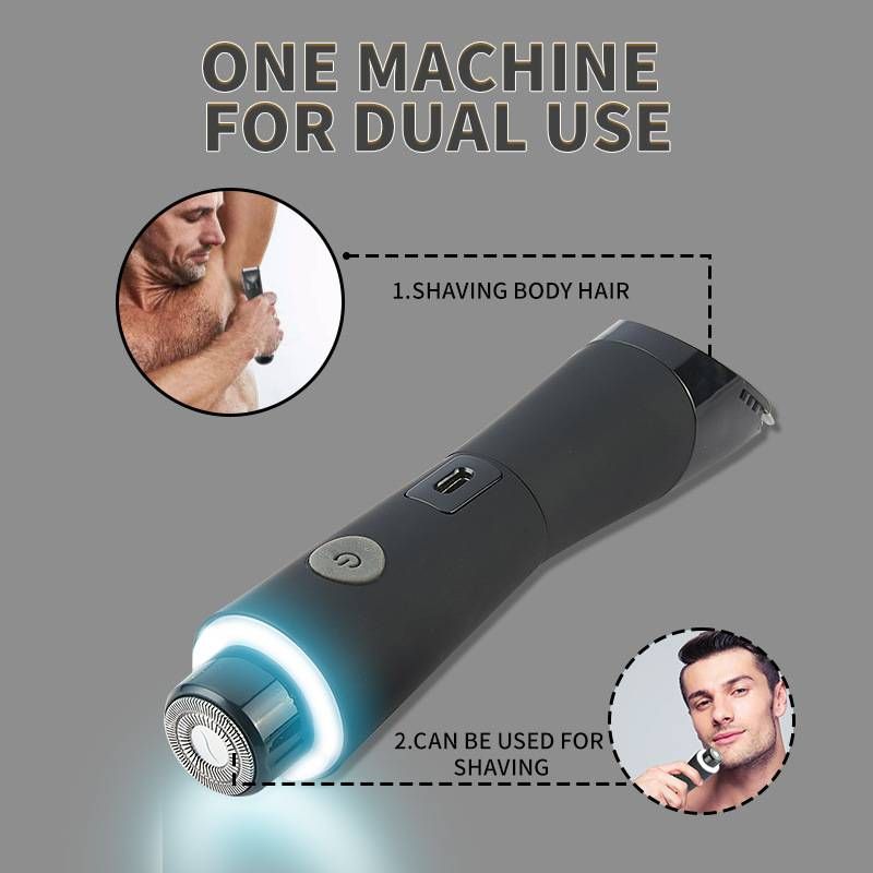 2-in-1 Electric Body Hair Trimmer For Men – Waterproof LED Light Shaver With Ceramic Blades For Groin, Underarms & Full Body_voghion.com