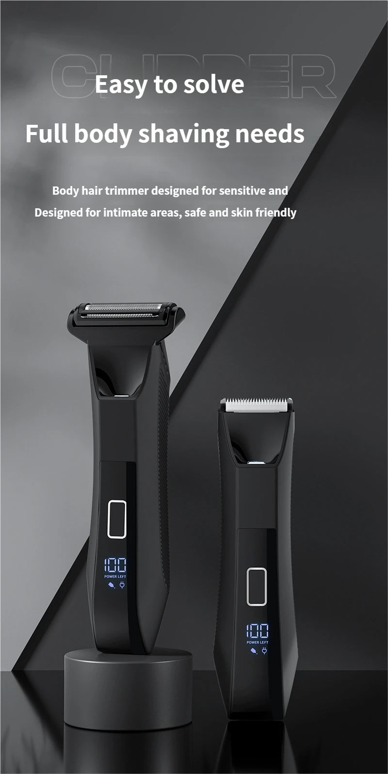 2-in-1 elektrische lichaamshaartrimmer, waterdichte knipbeurt voor het hele lichaam, scheermes, mannelijke en vrouwelijke intieme haarverzorging, schaamhaar- en beenhaartrimmer_voghion.com