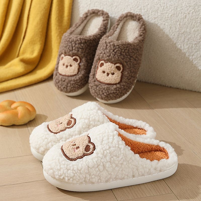Hustøffel Menn Kvinner Bjørn flip-flops Vinter Varm Tegneserie Kawaii Plysj Innendørs Hjemmesko Flate Morsomme Fuzzy Kvinnelige Slides S050_voghion.com