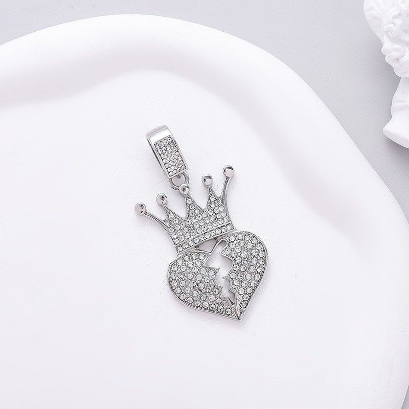 HIPHOP Split Love Necklace Crown Shattered Heart Pendant_voghion.com