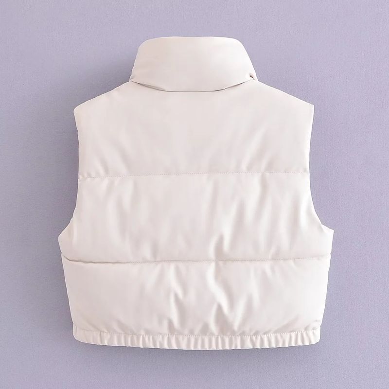 Y2Kins Standing Collar PU Cotton Vest 2024 Spring and Autumn New Solid Tank Top Women's A764519_voghion.com