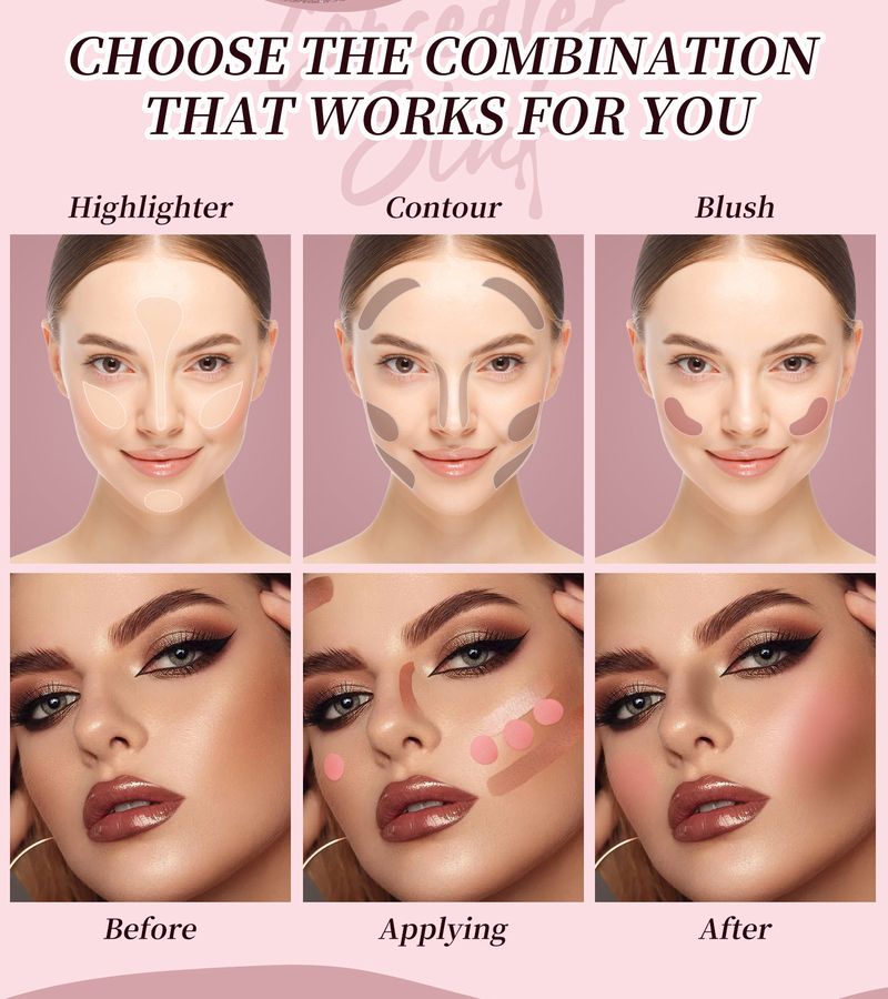 "3PCS"New Product: Double-head Contouring Stick, Three-dimensional High-gloss Facial Blush Makeup Stick_voghion.com