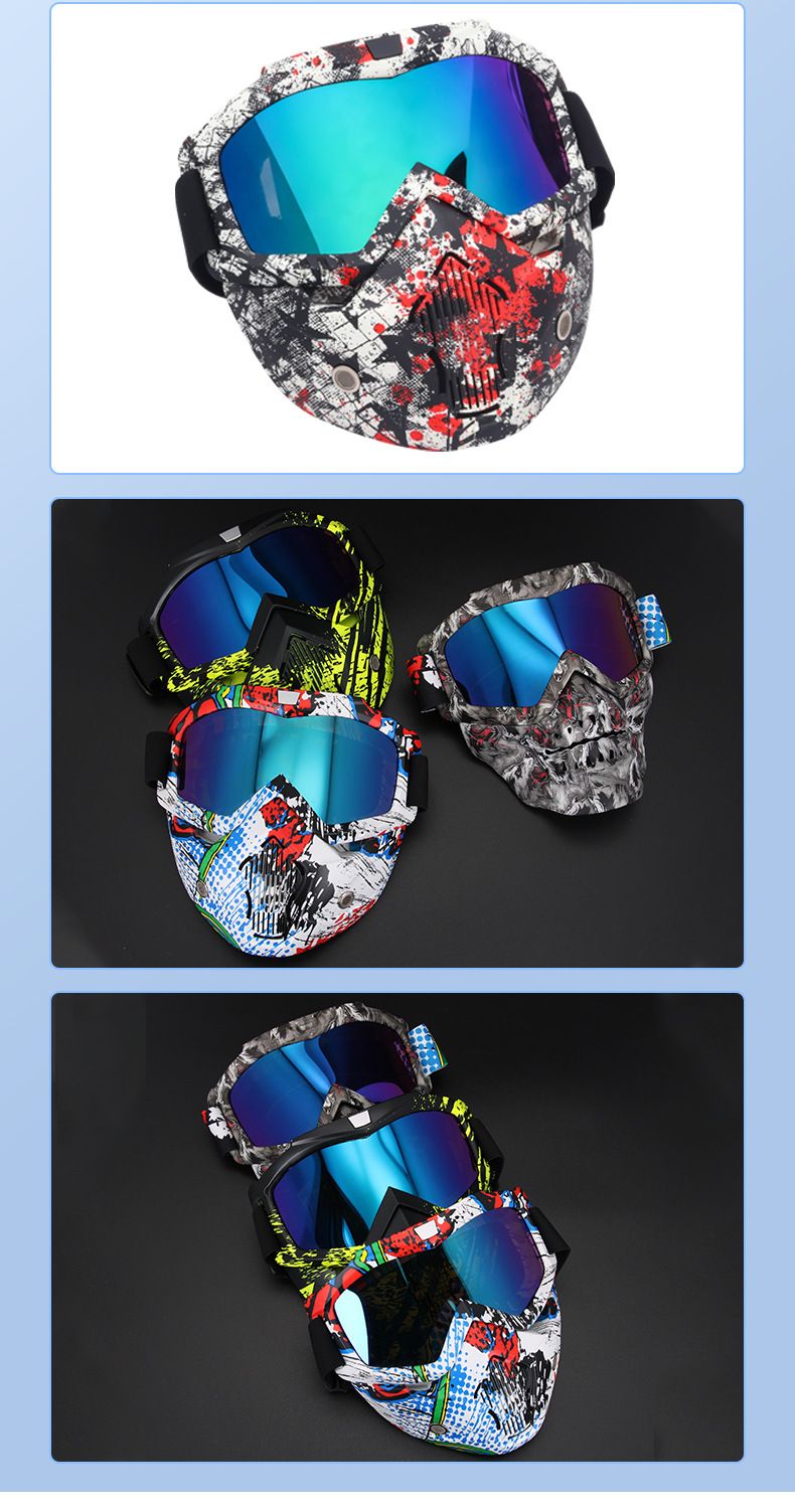 Harley Riding Water Transfer Pattern Halloween Skull Mask Detachable Windproof Sand Helmet_voghion.com