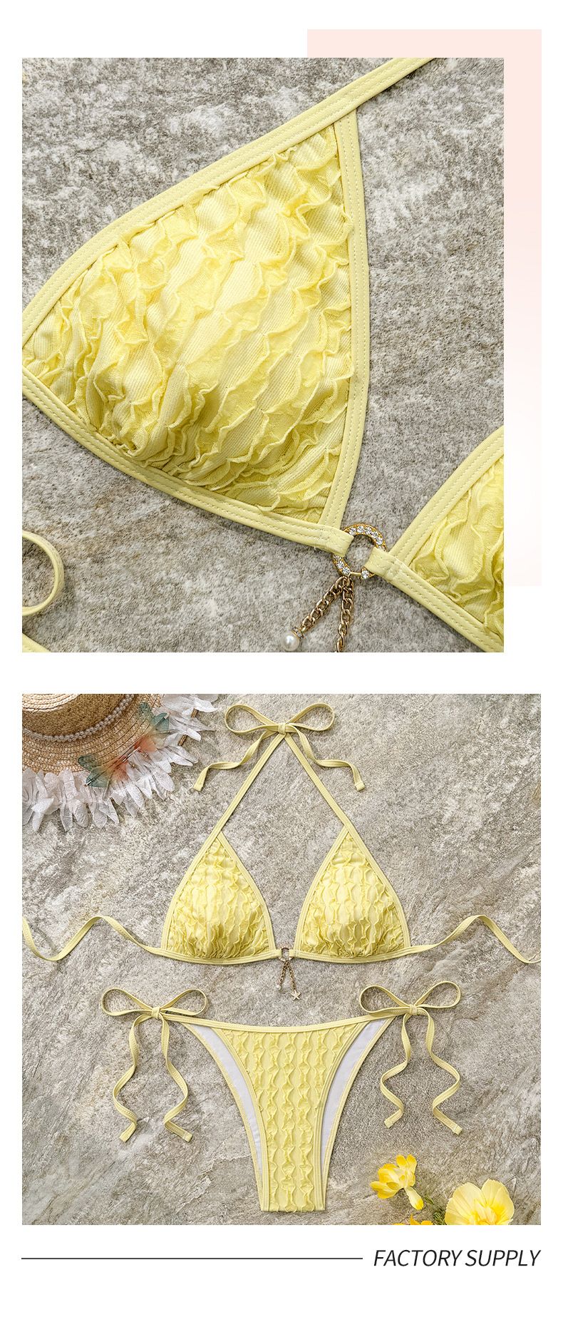 Damenbekleidung Pure Color Sexy Bikini Badeanzug Spitze Strand Split Bikini_voghion.com