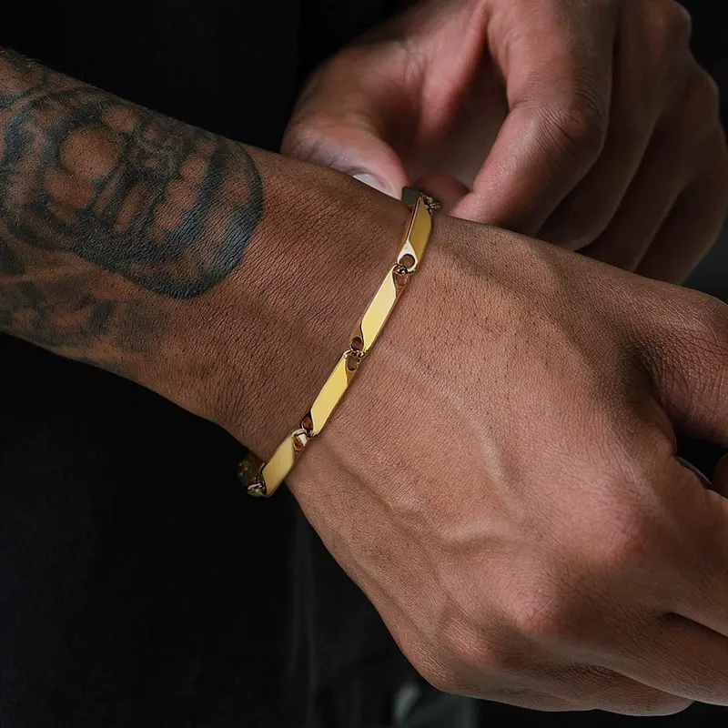 Fashion Rhombus For Men Classic Stainless Steel Chain Bracelet Punk Party Hip-hop Jewelry Accessories Gift_voghion.com