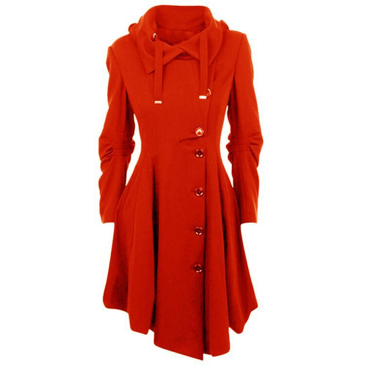 Dameskleding Dames asymmetrische zoom dubbelzijdige wollen trenchcoat - Stijlvolle en veelzijdige bovenkleding in rood, groen, zwart en camel_voghion.com