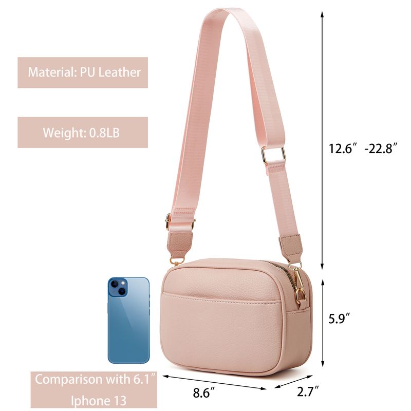 Herald Kleine Umhängetasche mit dreifachem Reißverschluss für Damen, quadratische seitliche Schultertasche mit Schnappschusskamera und breitem Riemen_voghion.com
