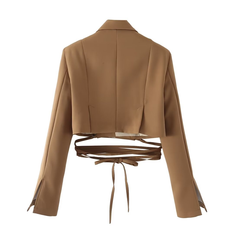 Womens' clothes Spring suit with slit cuffs for women new style waist strap ultra short long sleeve suit jacket top 8PS27011_voghion.com